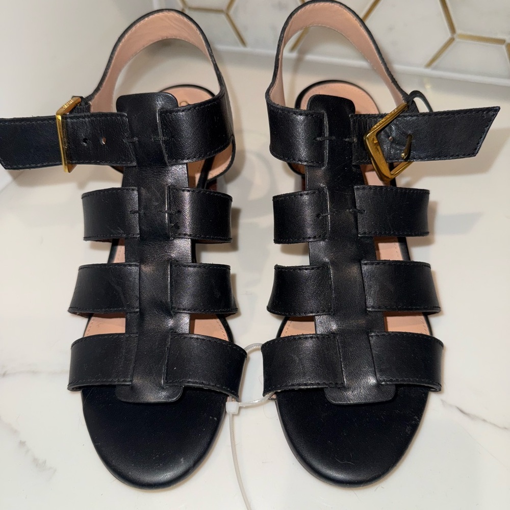 New Cole Haan Black Leather Block Heel Sandals size 8.5
